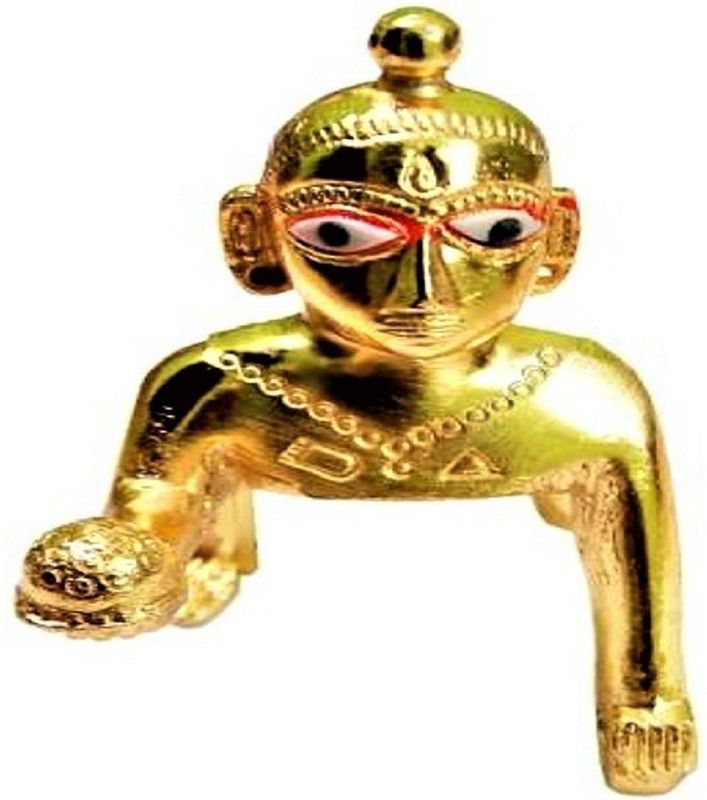 LOTUS RISE 100% Pittal Laddu Gopal Statue Pital Brass Murti Kanha ji Laddu Gopal Thakur Ji Metal ,Metal Laddu Gopal Baby Krishna Bal Gopal Thakurji Multi MEDIUM SIZE Decorative Showpiece 9cm Decorative Showpiece - 7 cm  (Brass, Gold)