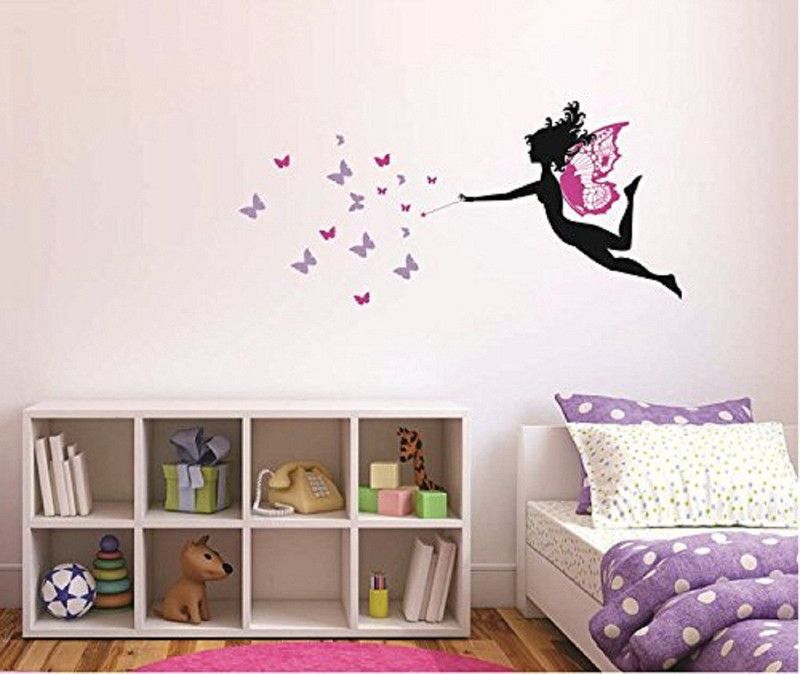 Asmi Collections 100 cm Beautiful Fairy and Butterflies Removable Sticker  (Pack of 1)
