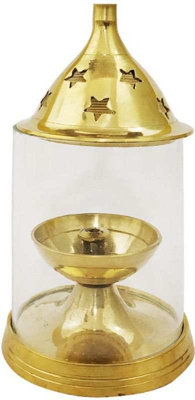 Puja N Pujari Akhand Glass Brass Diya Brass Table Diya  (Height: 11 inch)