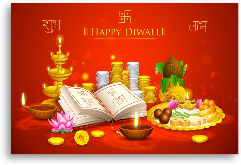 PRINTHUBS 30.48 cm Diwali Sticker Poster For Room Home office Wall Decor (Size 12x18 Inch)S28 Self Adhesive Sticker  (Pack of 1)