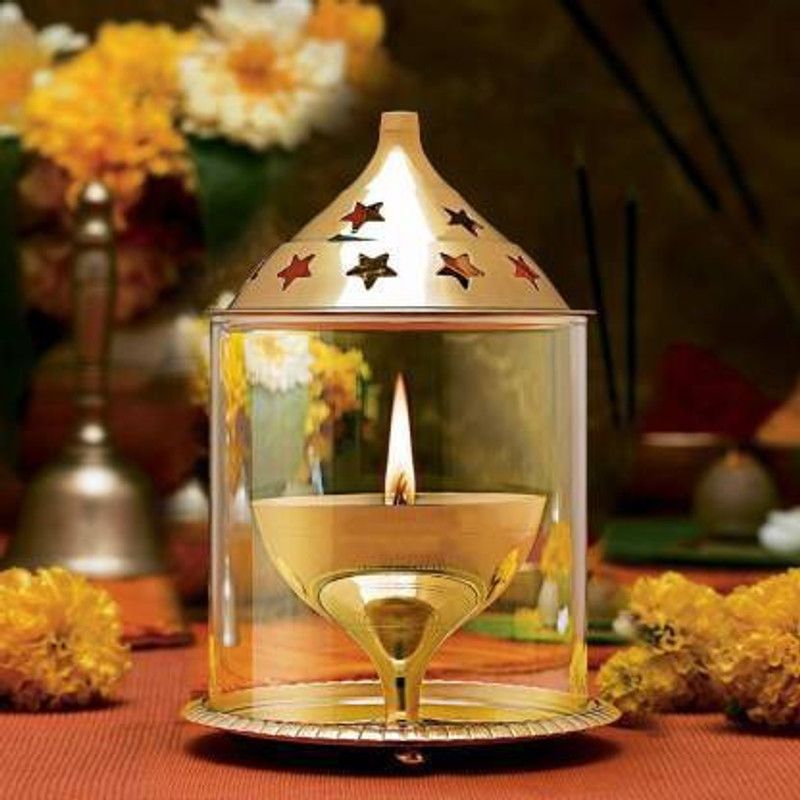 Brass Table Diya  (Height: 7 inch)