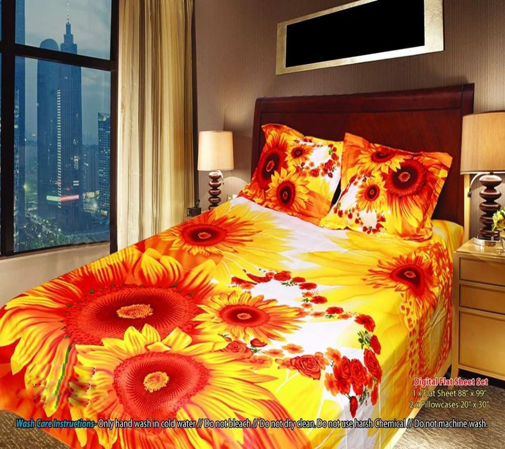 Panel Bedsheet- Yellow Sunflower Design - ANJ