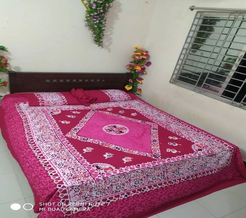 King Size Cotton Multi colors  Block Printed Bed Sheet with Matching 2 Pillow Covers-50