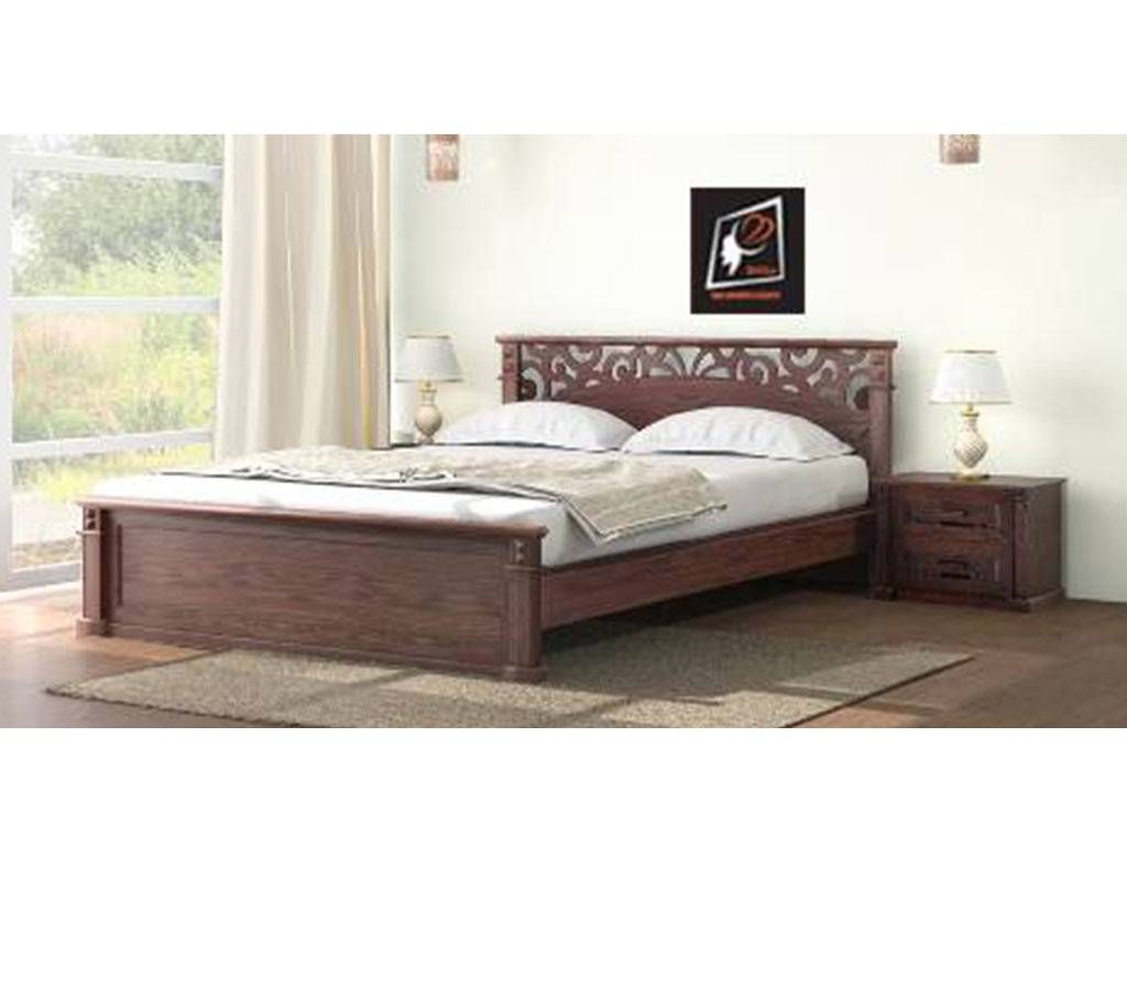 MDF Wood Queen Size Bed-E with Side Table