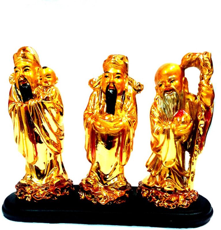 ANJALIKA Feng Shui Fuk Luk Sau Gold Decorative Showpiece - 9 cm  (Polyresin, Gold)