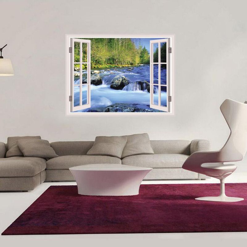 nirmal décor 56 cm Sahaj Décor Multicolor Decorative River Window illusion Wall Sticker For home Décor (pvc vinyl self adhesive) Removable Sticker  (Pack of 1)