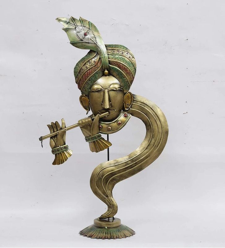 OPPERSTE Modern Craft Thoughtful Metal Krishna Idol / Showpiece Decorative Showpiece - 34 cm  (Iron, Multicolor)