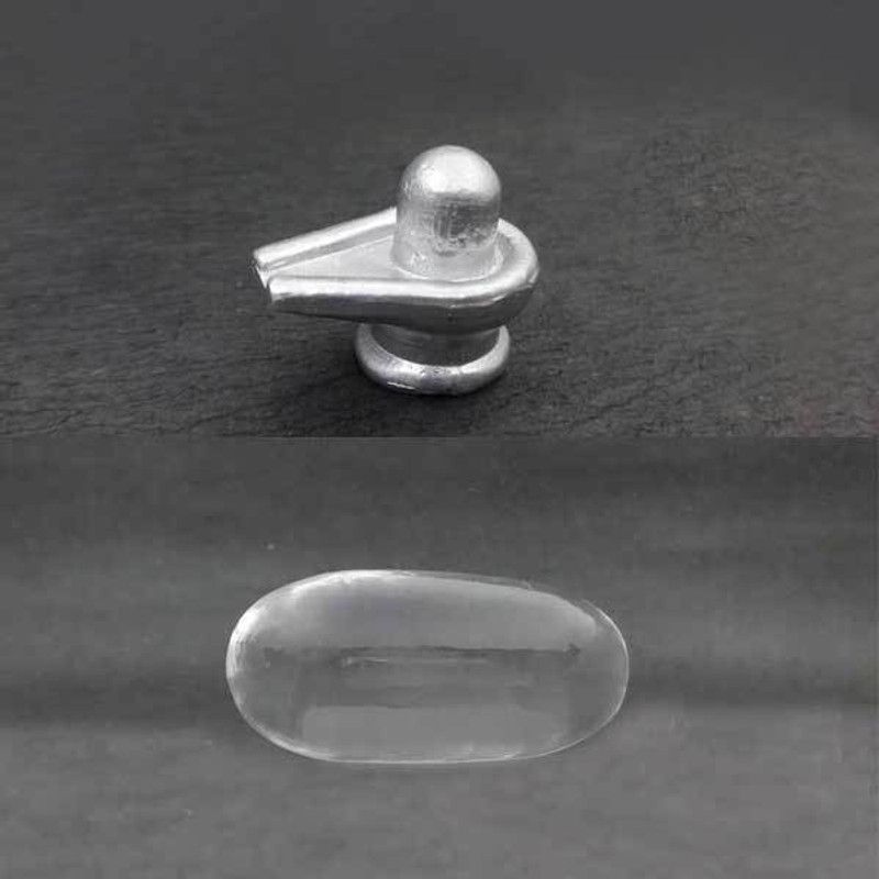 Sitare Pure Parad Shivling 29.5 g & Crystal Sphatik Lingam 7.5 g Decorative Showpiece - 2 cm  (Silver Plated, Grey)