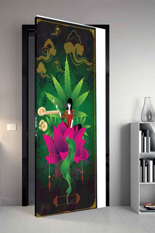 QTH 29.8 cm QTH Colourfull Dor-7590 Design Door Sticker Self Adhesive Sticker  (Pack of 1)