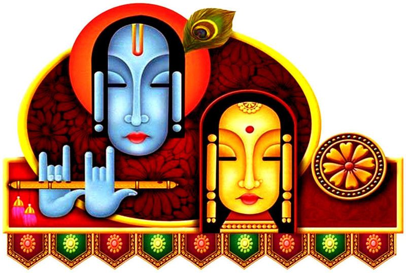 DivineDesigns 48 cm Colorful Radha Krishna Self Adhesive Sticker  (Pack of 1)