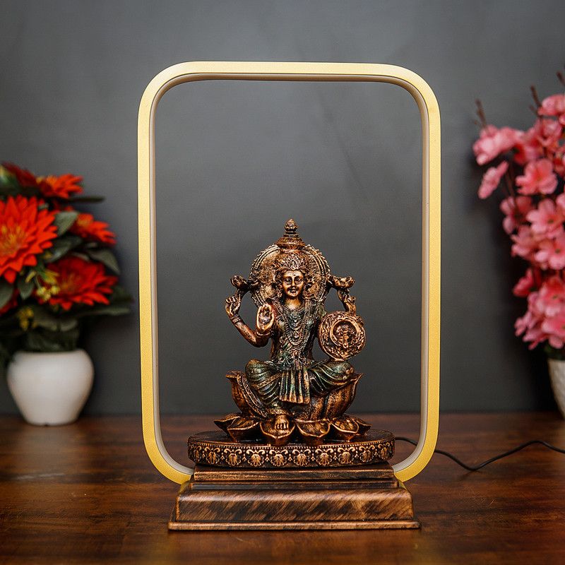 StatueStudio Laxmi Statue Light Frame Lakshmi Idol for Home Temple, Diwali & New Year Gift Decorative Showpiece - 36.83 cm  (Polyresin, Brown)