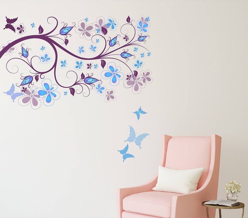 Zampyy 70 cm Beautiful flower Self Adhesive Sticker  (Pack of 1)