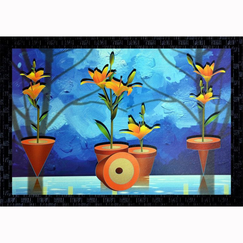 Janki Beautiful Decorative Flowers Wall Painting Canvas 14 inch x 20 inch Painting  (With Frame)