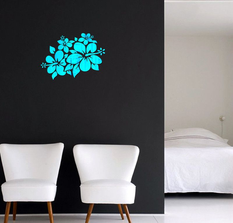 Decor studio 10.16 cm decorative flowers blue acrylic sticker Self Adhesive Sticker  (Pack of 1)