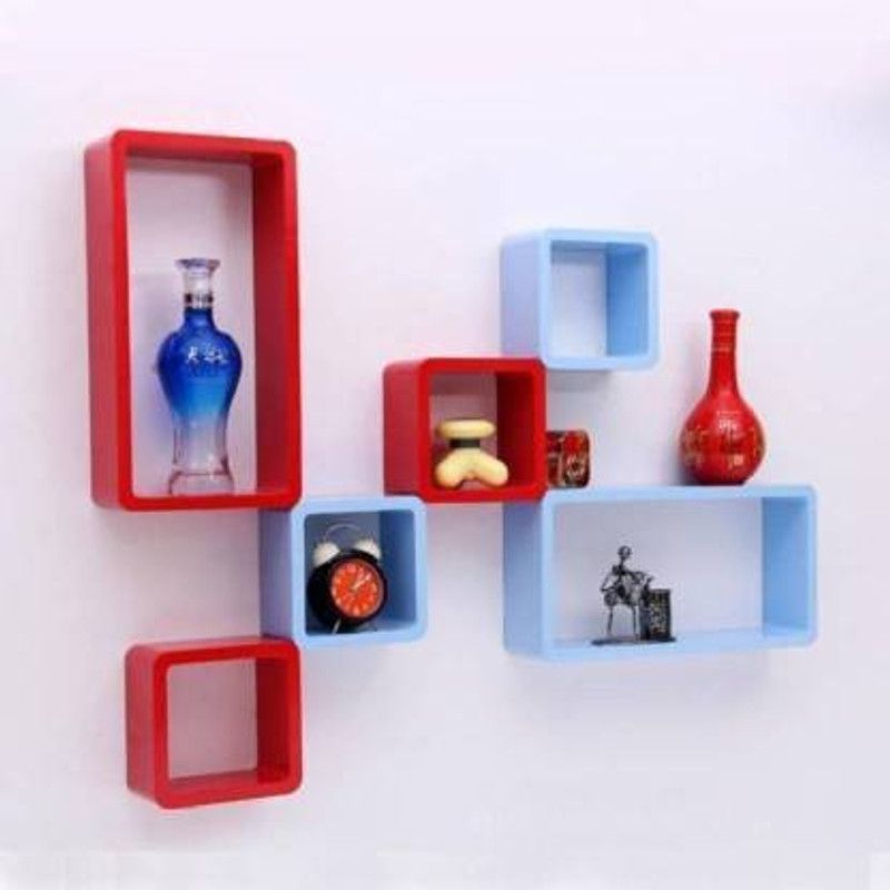 ANB Enterprises Wall shelf cube shape shelves MDF wall hanging ,floating , mounted decorative ,home For :- living room and bedroom & office MDF (Medium Density Fiber) Wall Shelf  (Number of Shelves - 6, Red, Blue)