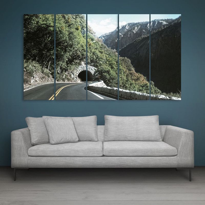 inephos Tunnel In Mountains Wall Painting Multiple Frames Digital Reprint 30 inch x 52 inch Painting  (With Frame, Pack of 5)