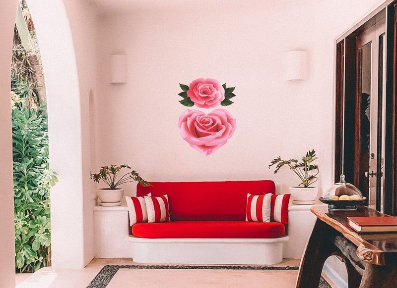 Madhuban Decor 24 cm Madhuban Decor Decorative Beautiful Pink Rose Wall Sticker (Multicolor, Vinyl, Size :- 24 In X 18 In) Self Adhesive Sticker  (Pack of 1)