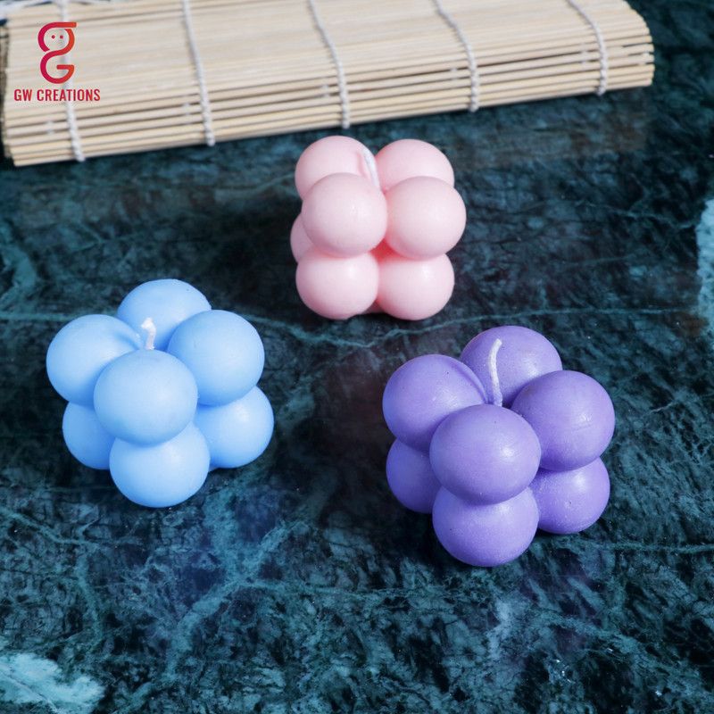 GW Creations Medium Bubble Lavender Strawberry Lemon Grass Scented Candle Candle  (Purple, Pink, Blue, Pack of 3)