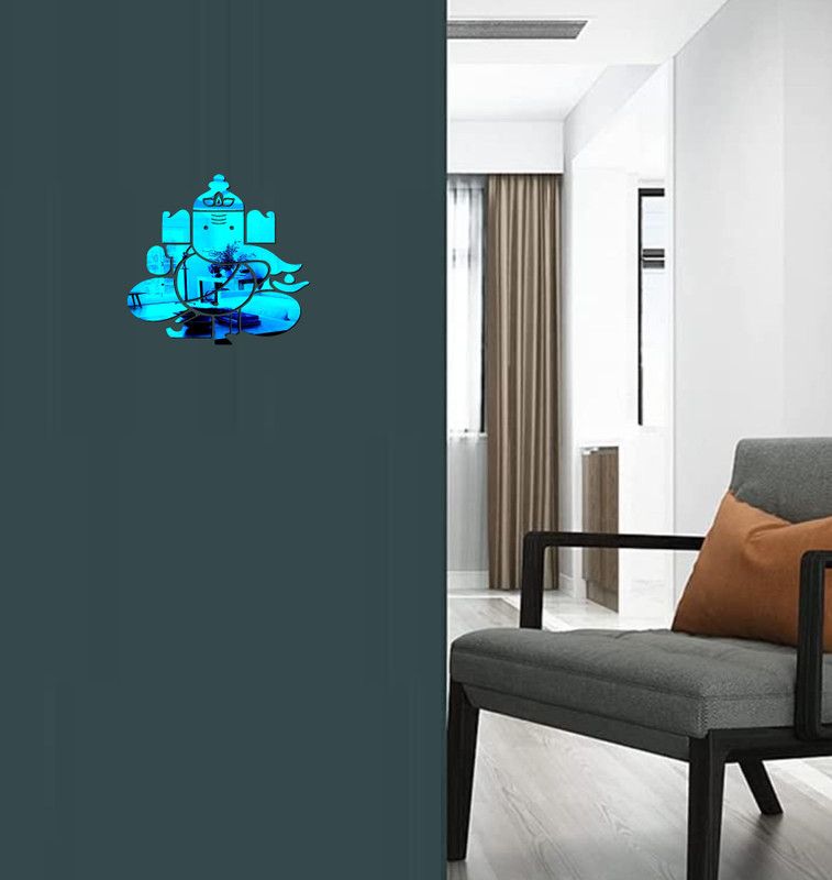 Aalam Designs 38.1 cm blue acrylic decorative ganesha mirror wall sticker Self Adhesive Sticker  (Pack of 1)