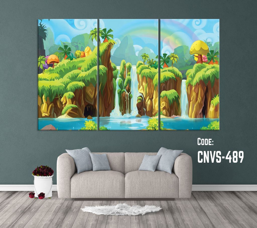 CNVS-489 Toon Waterfalls Wall Canvas Art Prints 78 inch x 48 inch