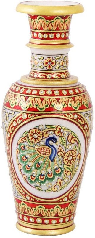 Handicrafts Paradise Flower Pot carved in marble with Peacock Painting by Handicrafts Paradise Decorative Showpiece - 30.599999999999998 cm  (Marble, Multicolor)