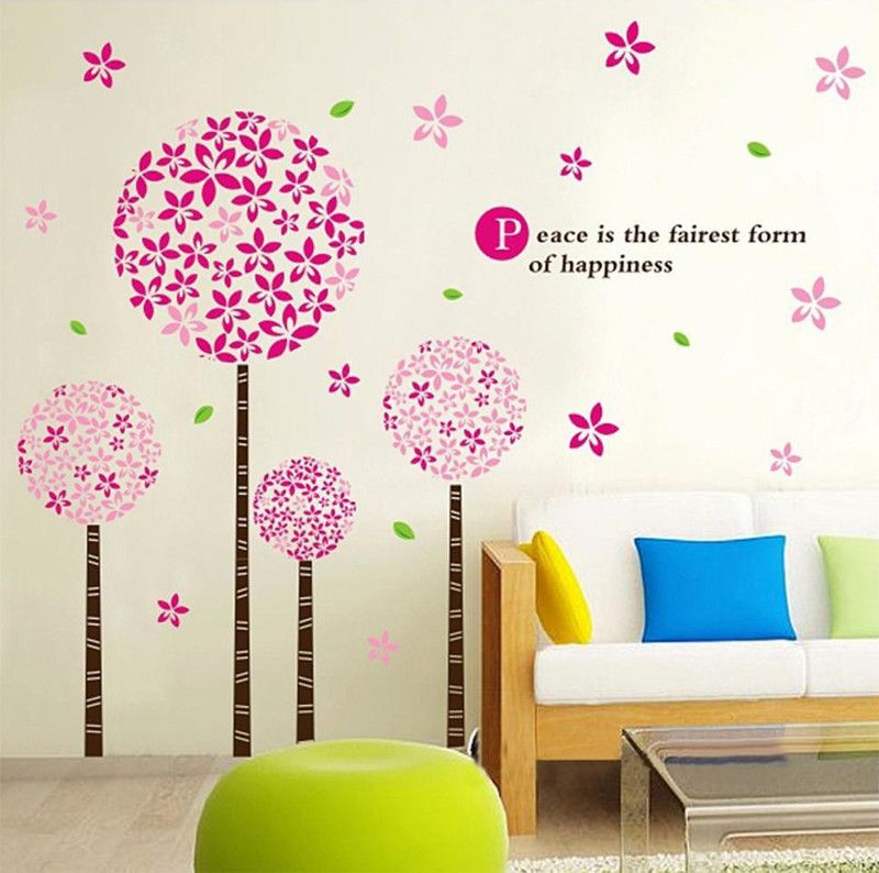 Asmi Collections 90 cm PVC Decals Pink Blossom Tree Removable Sticker  (Pack of 1)
