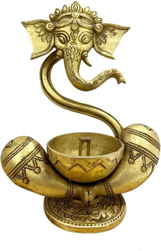 the brass originals The Ganesha akhand diya Decorative Showpiece - 24 cm  (Brass, Gold)