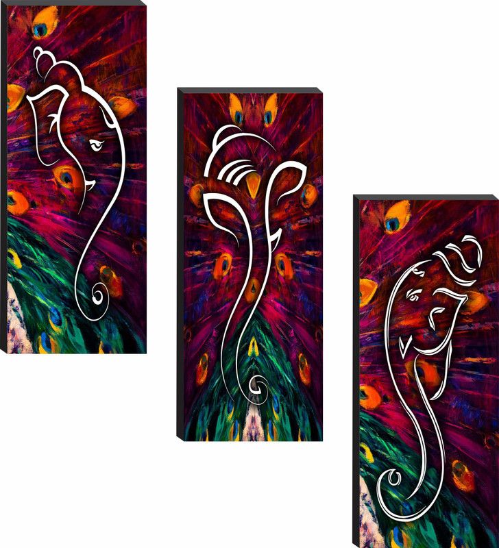 saf Ganesh MDF Panel Digital Reprint 15 inch x 18 inch Painting  (Without Frame, Pack of 3)