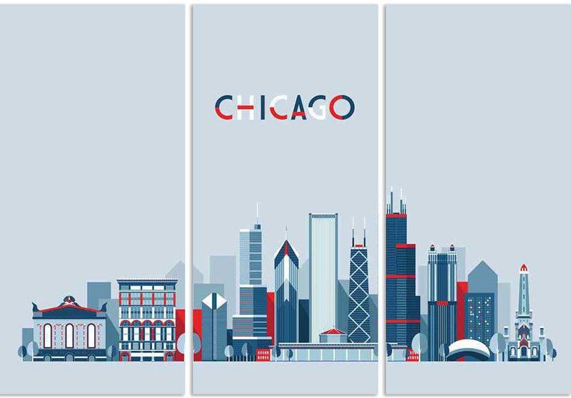 Chicago United States City Skyline, USA Split Painting 30 x 21.1 inch Digital Reprint 21.1 inch x 30 inch Painting
