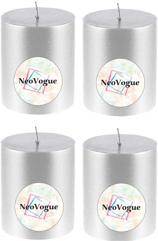 NeoVogue 3 X 2 Inch Scented Pillar Candles For Home Décor-Silver-Wild Patchouli Candle  (Silver, Pack of 4)