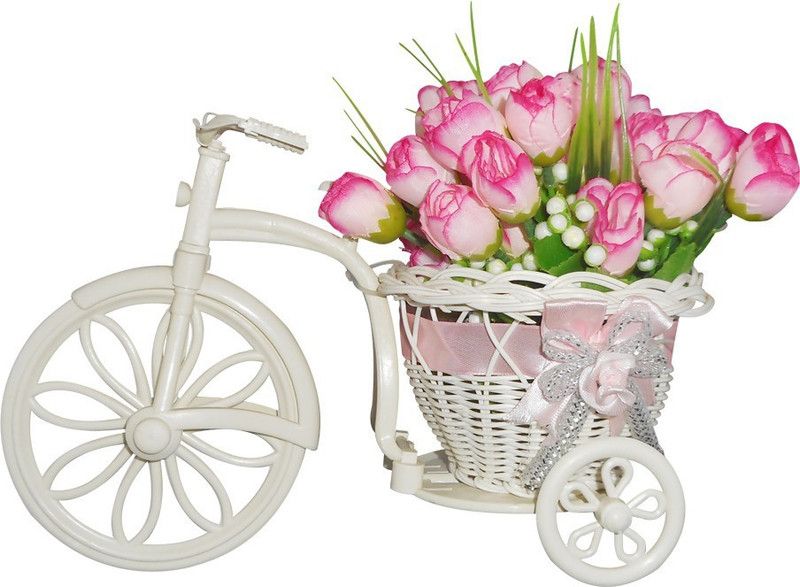 SKY TRENDS White Rose Artificial Flower with Pot  (3 inch, Pack of 2, Flower with Basket)
