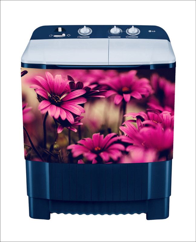 Crown Decals 60 cm decorative abstract pink flower washingmachine sticker Self Adhesive Sticker  (Pack of 1)