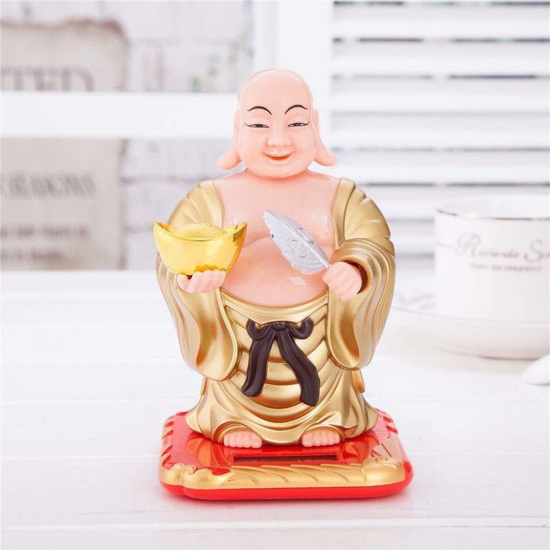avenew solar Laughing BuddhaFeng Shui Decoration Batteryless Laughing Buddha Decorative Showpiece - 9 cm  (Plastic, Multicolor)