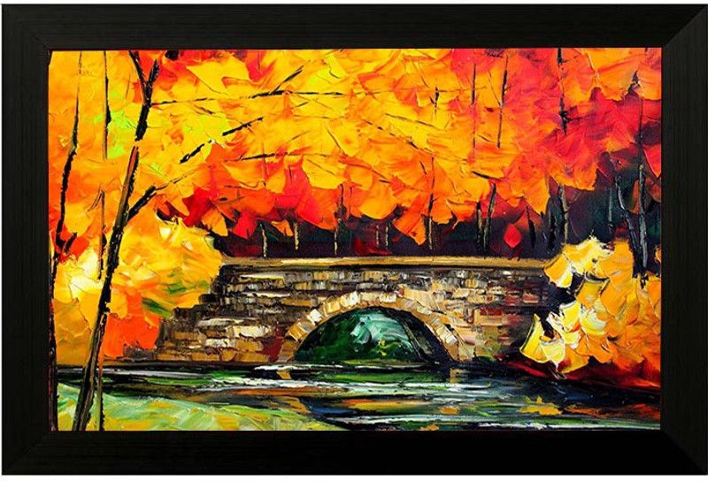 Pintura beautiful bridge Ink 12 inch x 18 inch Painting  (With Frame)