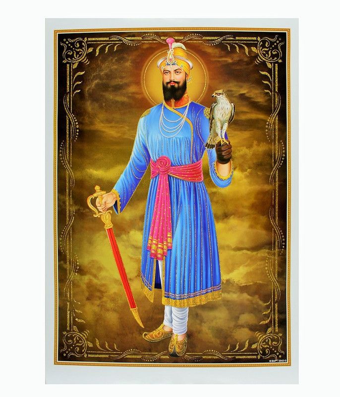 Golden Zari Art Work Poster Of Guru Govind Singhji Big Without Frame (24 X 36 Inches) Fine Art Print  (36 inch X 24 inch, Rolled)