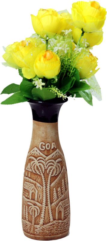 mushti Decorative Goa Flower Vase for Living Room, Made of Ceramic 12 inch Long Vase, Handmade Flower Vase Ceramic, Ideal Gift for Family and Friends Ceramic Vase  (12 inch, Multicolor)