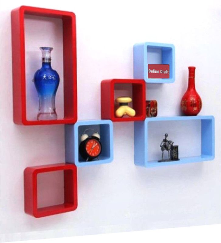 wooden wall shelf Wooden Wall Shelf  (Number of Shelves - 6, Red, Blue)