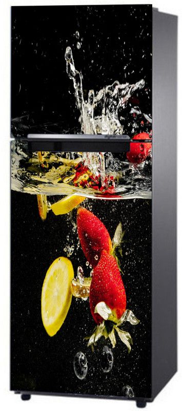 Sudarshan Creatives 60 cm Strawberry & Lemon Large Self Adhesive Removable Fridge Sticker Self Adhesive Sticker  (Pack of 1)