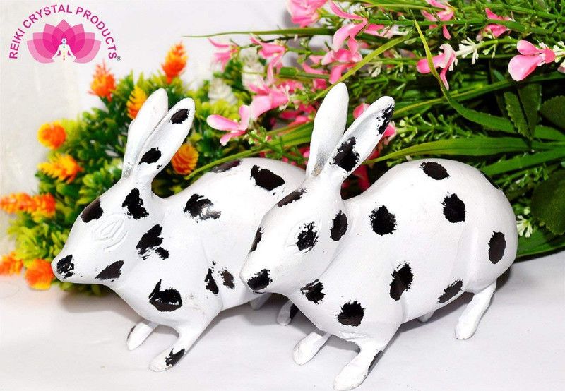 CRYSTU Brass Rabbit Pair Black & White for Feng Shui, Vastu Correction, Harmonious, Relationships, Remedy for Happy - Rabbit Pair 400 Gram Approx Decorative Showpiece - 5.5 cm  (Polyresin, Black, White)