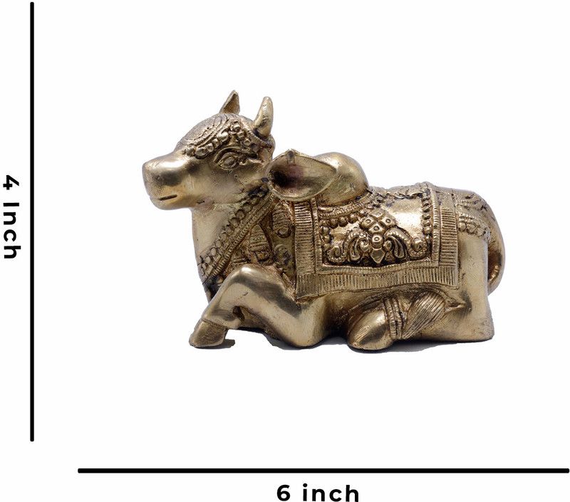 StatueStudio Nandi Statue Temple Decor Nandi Bell Standing Nandi Idol for Vastu & Home Décor Decorative Showpiece - 10.16 cm  (Brass, Gold)