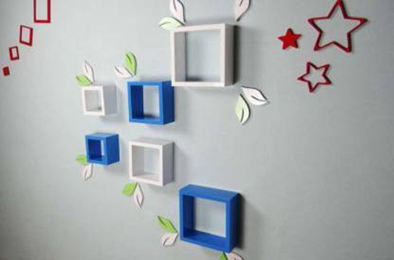 AN Craft Wall Shelf Square Shape Shelves MDF Set of 6 MDF (Medium Density Fiber) Wall Shelf  (Number of Shelves - 6, Blue, White)
