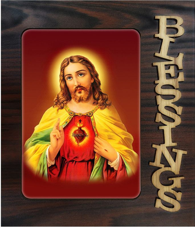 Poster N Frames Decorative Blessings Hand Crafted Wooden table with photo of Lord Jesus 20670 Digital Reprint 9 inch x 7.75 inch Painting  (With Frame)