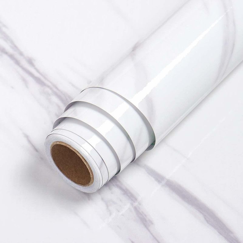 Amezia 200 cm White Marble Wallpaper self Adhesive Oil Water Proof 200 x 60 cm (1) Self Adhesive Sticker  (Pack of 1)