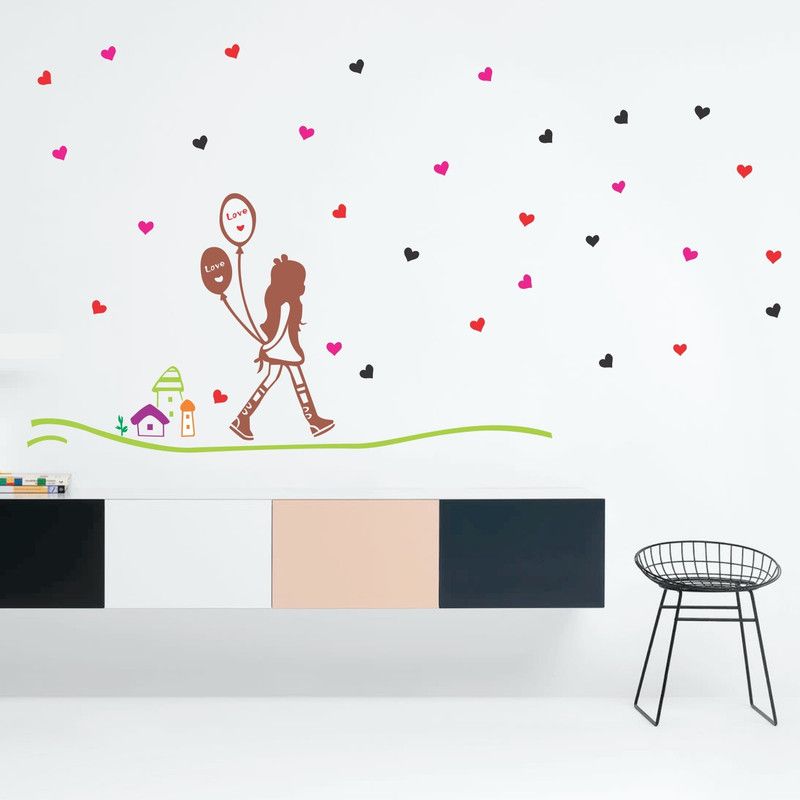 StickMe 100 cm Lovely Girl - Hearts Wall Sticker - SM 042 Self Adhesive Sticker  (Pack of 1)