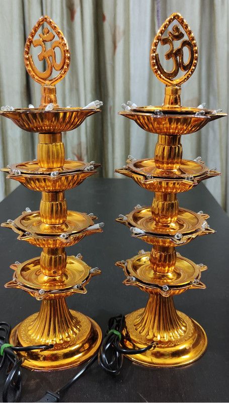 POSHTIK AAHAR 4 Layer OM Diya Combo (2pc) Plastic (Pack of 2) Table Diya  (Height: 18 inch)
