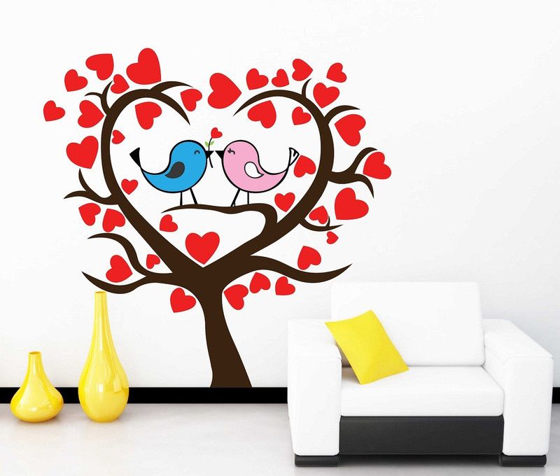 fuzzy 60 cm Love Birds Self Adhesive Sticker  (Pack of 1)
