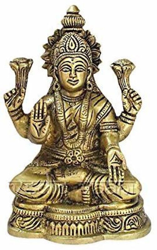 Idolsplace Brass Idol/Dhan Lakshmi Brass Idol/Laxmi MATA Brass Idol for Prosperity 600GM Decorative Showpiece - 10 cm  (Brass, Gold)