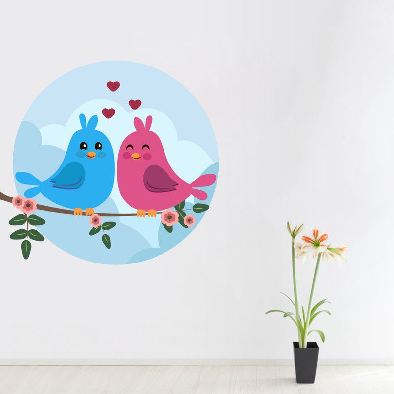 Day Decals 58 cm Birds on Branch & Hearts Wall Sticker Self Adhesive Sticker  (Pack of 1)