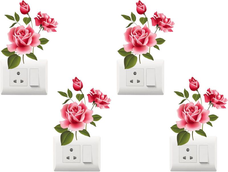 Saiii Designs 24 cm Decorative Multicolor Flowers Swicth Board Stickers Size - 15cm x 12cm Self Adhesive Sticker  (Pack of 1)