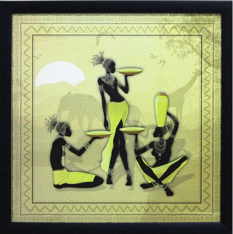 eCraftIndia Tribal Ladies Group Canvas 11 inch x 11 inch Painting  (With Frame)